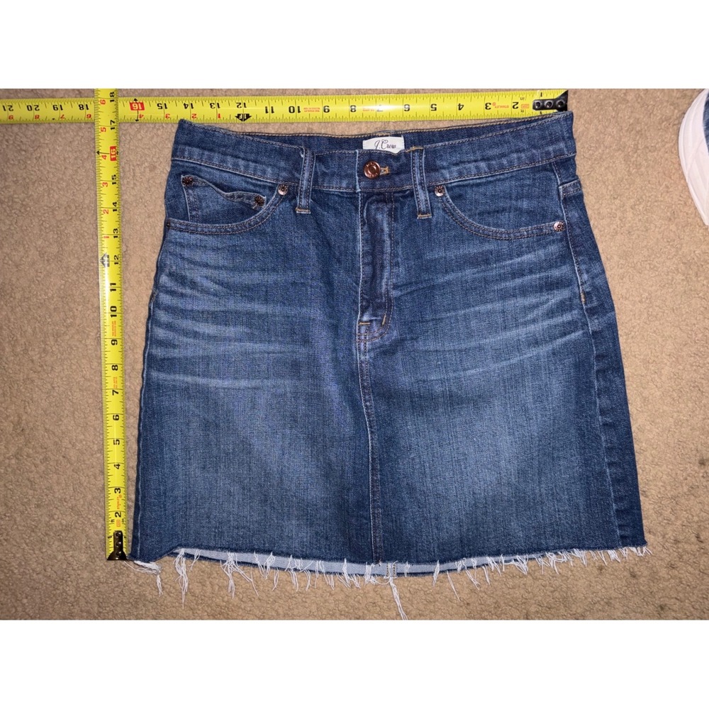 J.Crew Denim Mini Skirt Medium Wash Raw Hem Blue Jean Skirt Size 27 T50-54